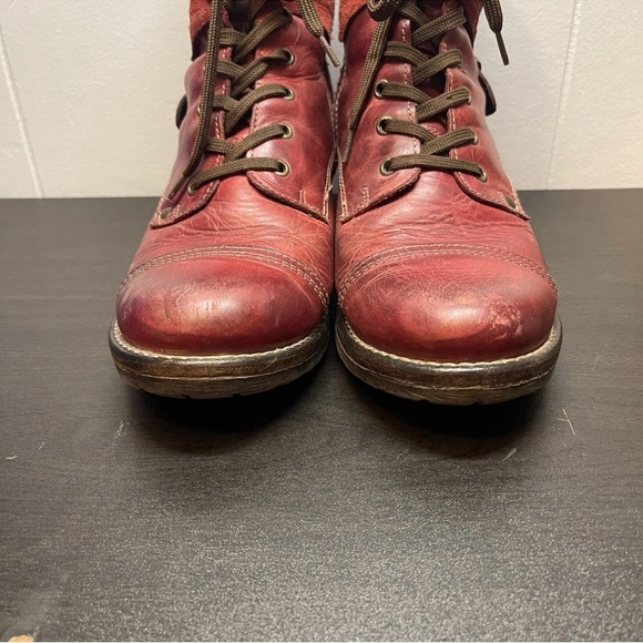 Taos Crave Combat Boot Red Bordeaux Lace and Zipper Size 40 (9 - 9.5) - Picture 3 of 11